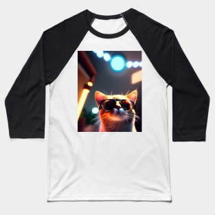 Adorable Kitten with Glasses - Modern Digital Art Baseball T-Shirt